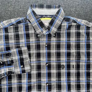 Wrangler George Strait Long Sleeve Shirt Blue Black Plaid Western Mens M